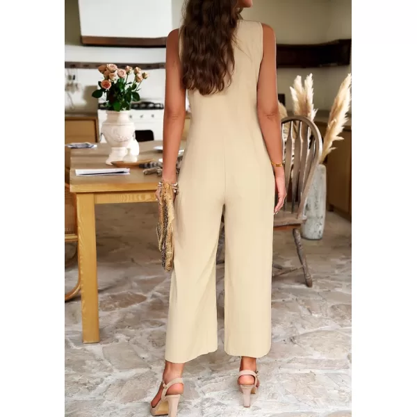 chouyatou Womens Spring Summer Cotton Linen Jumpsuits Button Down Casual Overall RompersKhaki