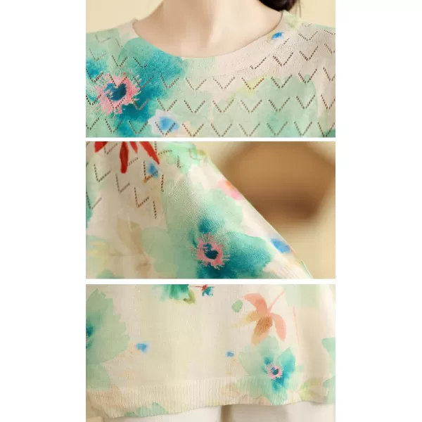 chouyatou Womens Summer Oversized Short Sleeve Crochet Sweater Tops Boho Floral Pattern Knitted Pullover TShirtGreen