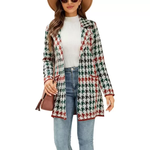 chouyatou Womens Notched Lapel Open Front Business Casual Work Knit Cardigan Sweater Blazer JacketBlackred Houndstooth