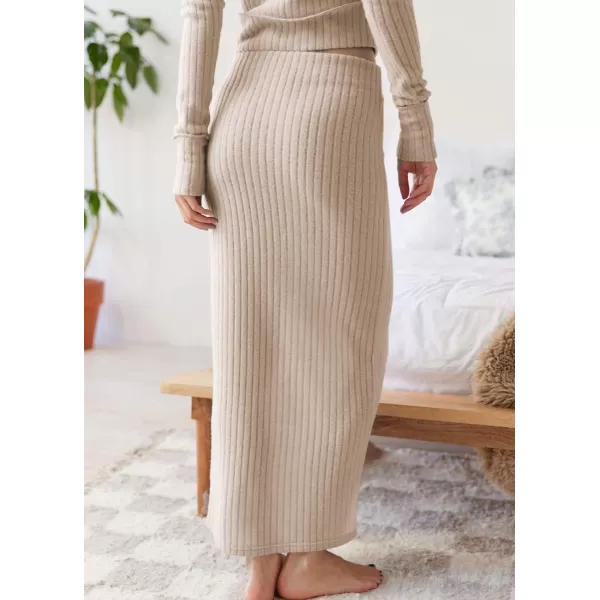 chouyatou Womens 2 Piece Sets Y2K Cropped Button Up Sweater Split Maxi Bodycon Skirt Two Piece OutfitsApricot