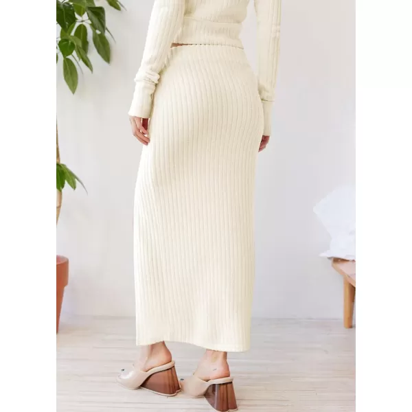 chouyatou Womens 2 Piece Sets Y2K Cropped Button Up Sweater Split Maxi Bodycon Skirt Two Piece OutfitsBeige