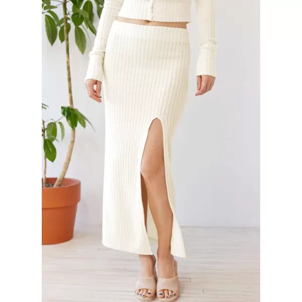 chouyatou Womens 2 Piece Sets Y2K Cropped Button Up Sweater Split Maxi Bodycon Skirt Two Piece OutfitsBeige