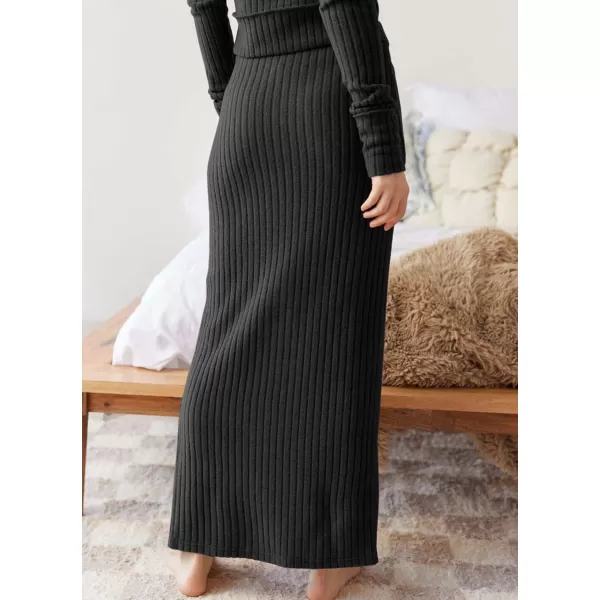 chouyatou Womens 2 Piece Sets Y2K Cropped Button Up Sweater Split Maxi Bodycon Skirt Two Piece OutfitsBlack