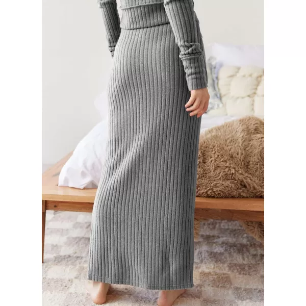 chouyatou Womens 2 Piece Sets Y2K Cropped Button Up Sweater Split Maxi Bodycon Skirt Two Piece OutfitsGrey