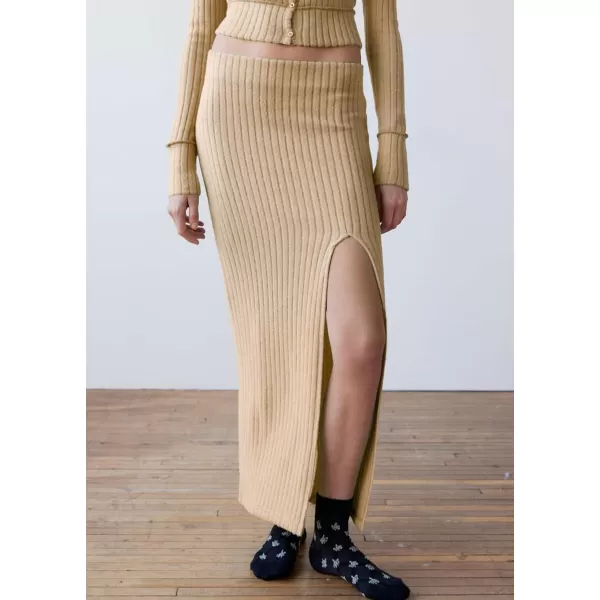 chouyatou Womens 2 Piece Sets Y2K Cropped Button Up Sweater Split Maxi Bodycon Skirt Two Piece OutfitsKhaki