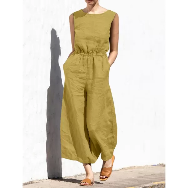 chouyatou Womens Elegant Sleeveless Linen Jumpsuits Casual Wide Leg Jumpsuit Pants RomperGinger
