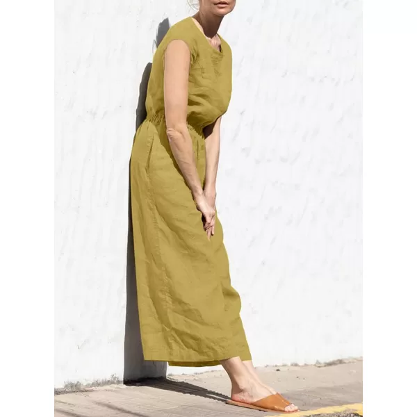 chouyatou Womens Elegant Sleeveless Linen Jumpsuits Casual Wide Leg Jumpsuit Pants RomperGinger