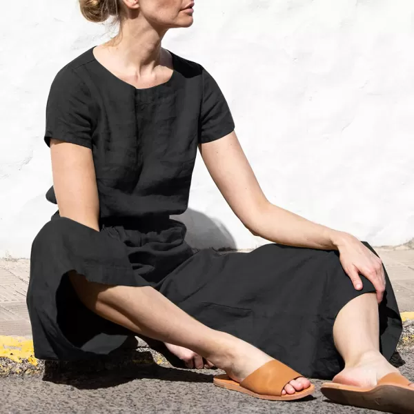 chouyatou Womens Elegant Sleeveless Linen Jumpsuits Casual Wide Leg Jumpsuit Pants RomperSleeved Black
