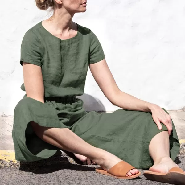 chouyatou Womens Elegant Sleeveless Linen Jumpsuits Casual Wide Leg Jumpsuit Pants RomperSleeved Distressed Green