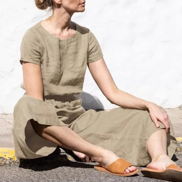 chouyatou Womens Elegant Sleeveless Linen Jumpsuits Casual Wide Leg Jumpsuit Pants RomperSleeved Khaki