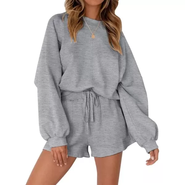 chouyatou Womens Long Sleeve Pullover Sweatshirt Top Shorts Sets 2 Piece OutfitsGrey