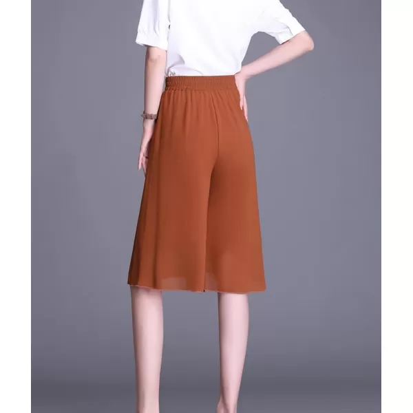 chouyatou Womens Chiffon Wide Leg Bermuda Shorts High Elastic Waisted Dressy Casual Capri Pants CulottesOrange