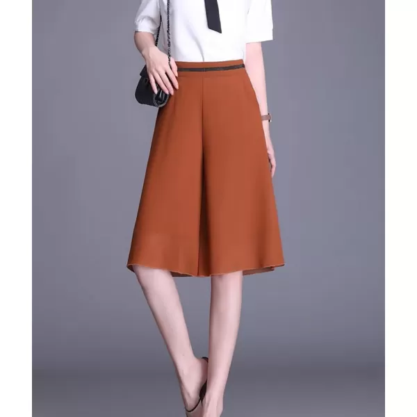 chouyatou Womens Chiffon Wide Leg Bermuda Shorts High Elastic Waisted Dressy Casual Capri Pants CulottesOrange