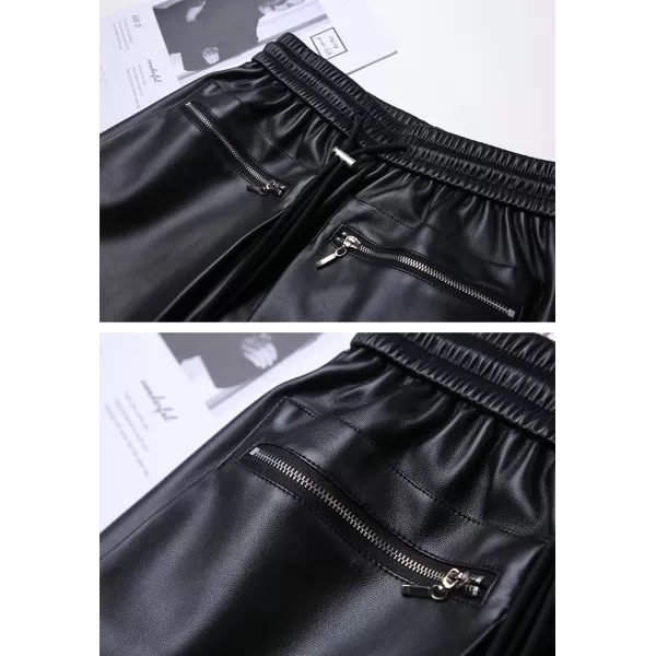chouyatou Womens Cool Zipper Pockets High Elastic Waist Wide Leg Pu Faux Leather Shorts with PocketsBlack