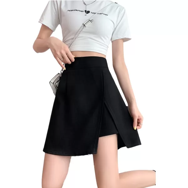 chouyatou Womens High Waist Pencil ALine Skirt Skort Mini Skirt with Builtin ShortsBlack