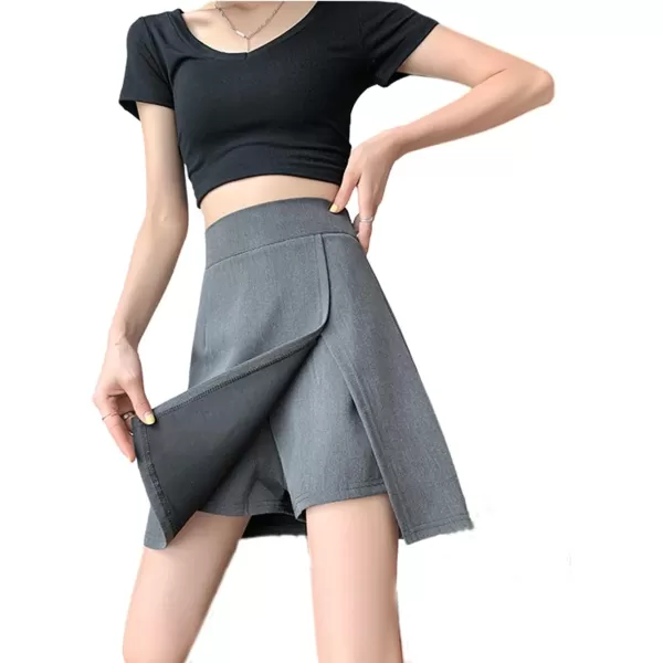 chouyatou Womens High Waist Pencil ALine Skirt Skort Mini Skirt with Builtin ShortsGrey
