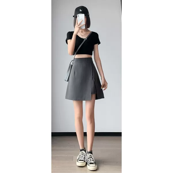 chouyatou Womens High Waist Pencil ALine Skirt Skort Mini Skirt with Builtin ShortsGrey