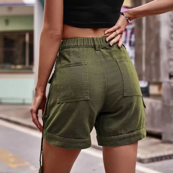 chouyatou Womens Summer Cargo Demin Shorts with Elastic High Waist Y2K Shorts with Dring RibbonArmy Green