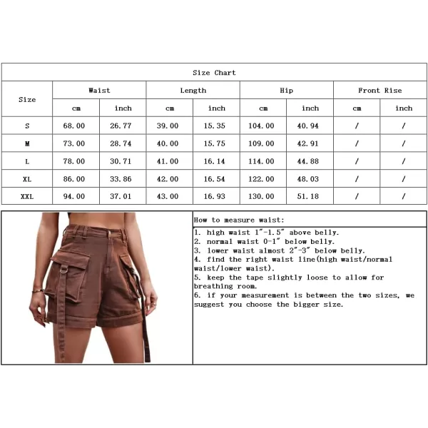 chouyatou Womens Summer Cargo Demin Shorts with Elastic High Waist Y2K Shorts with Dring RibbonBrown
