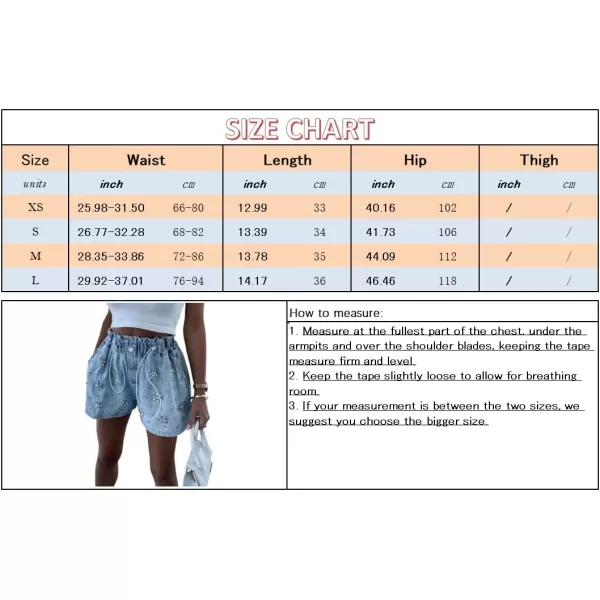 chouyatou Womens Summer Sexy Rivet Studded Elastic Waist Wide Leg Y2k Denim Jean ShortsFlower Rivets