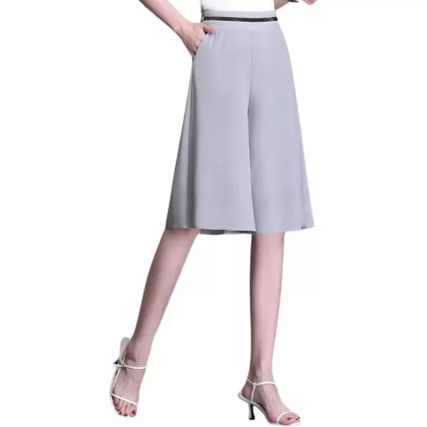chouyatou Womens Chiffon Wide Leg Bermuda Shorts High Elastic Waisted Dressy Casual Capri Pants CulottesGray