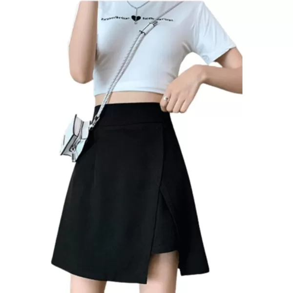chouyatou Womens High Waist Pencil ALine Skirt Skort Mini Skirt with Builtin ShortsBlack
