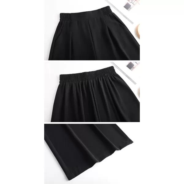 chouyatou Womens Chiffon Wide Leg Dressy Capri Pants High Elastic Waist Casual Bermuda Shorts CulottesBlack Short