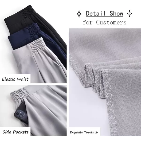 chouyatou Womens Chiffon Wide Leg Dressy Capri Pants High Elastic Waist Casual Bermuda Shorts CulottesNavy Short
