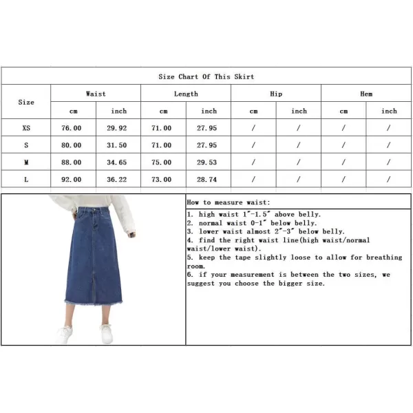 chouyatou Womens MidCalf Frayed Raw Hem Front Slit ALine Midi Denim Jean SkirtDark Blue