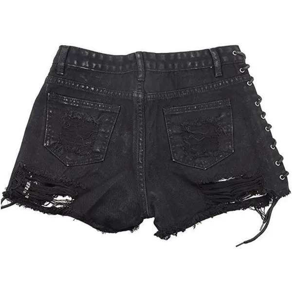 chouyatou Womens Sexy Ripped Hole Clubwear Side Lace Up Mini Denim Jean ShortsBlack