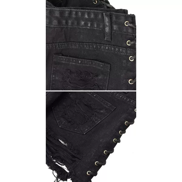 chouyatou Womens Sexy Ripped Hole Clubwear Side Lace Up Mini Denim Jean ShortsBlack