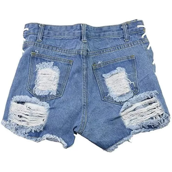chouyatou Womens Sexy Ripped Hole Clubwear Side Lace Up Mini Denim Jean ShortsBlue