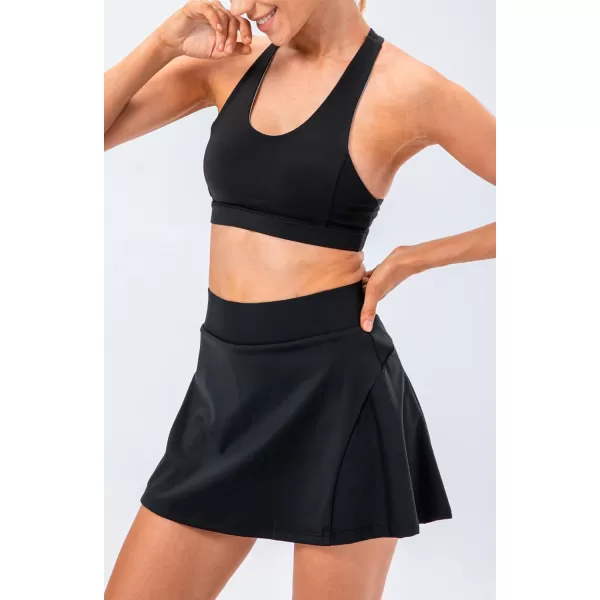 chouyatou Womens Stretched High Waisted A Line Back Pleated Flowy Gym Tennis Skater Skorts Skirts with Shorts UnderneathBlack