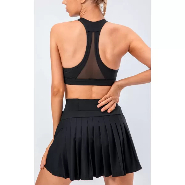 chouyatou Womens Stretched High Waisted A Line Back Pleated Flowy Gym Tennis Skater Skorts Skirts with Shorts UnderneathBlack