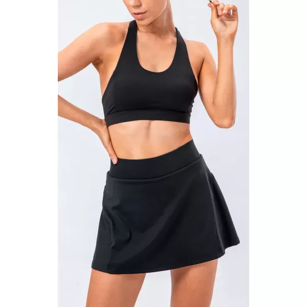 chouyatou Womens Stretched High Waisted A Line Back Pleated Flowy Gym Tennis Skater Skorts Skirts with Shorts UnderneathBlack