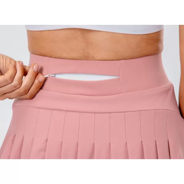 chouyatou Womens Stretched High Waisted A Line Back Pleated Flowy Gym Tennis Skater Skorts Skirts with Shorts UnderneathPink