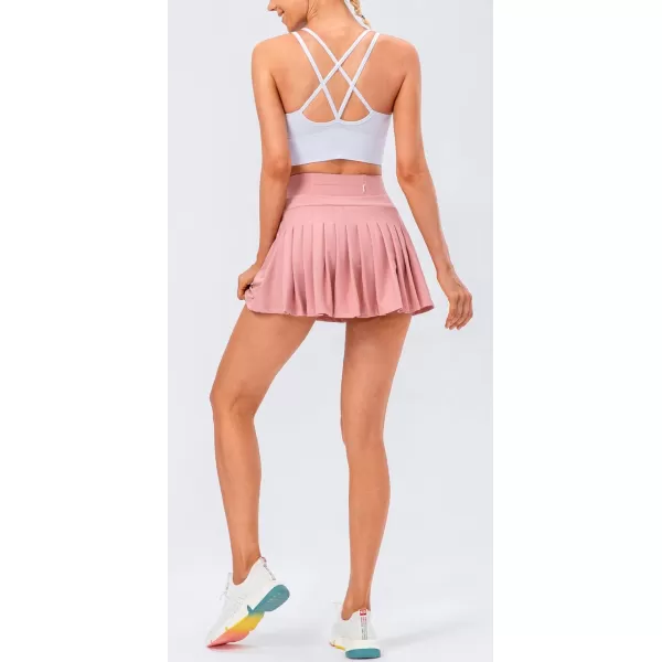 chouyatou Womens Stretched High Waisted A Line Back Pleated Flowy Gym Tennis Skater Skorts Skirts with Shorts UnderneathPink