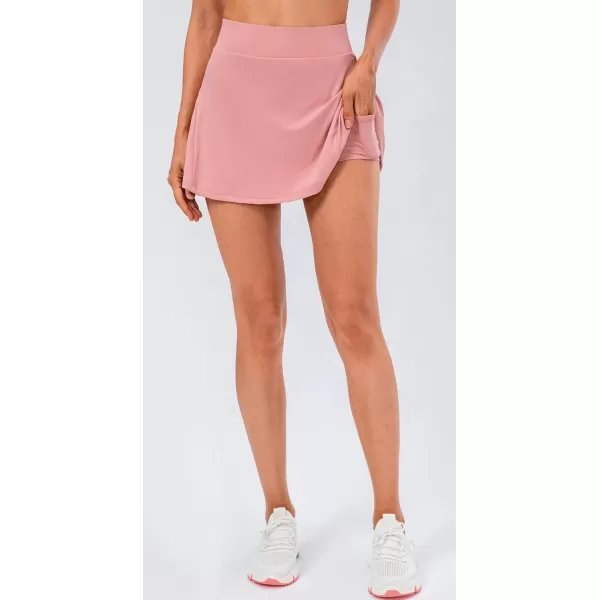 chouyatou Womens Stretched High Waisted A Line Back Pleated Flowy Gym Tennis Skater Skorts Skirts with Shorts UnderneathPink