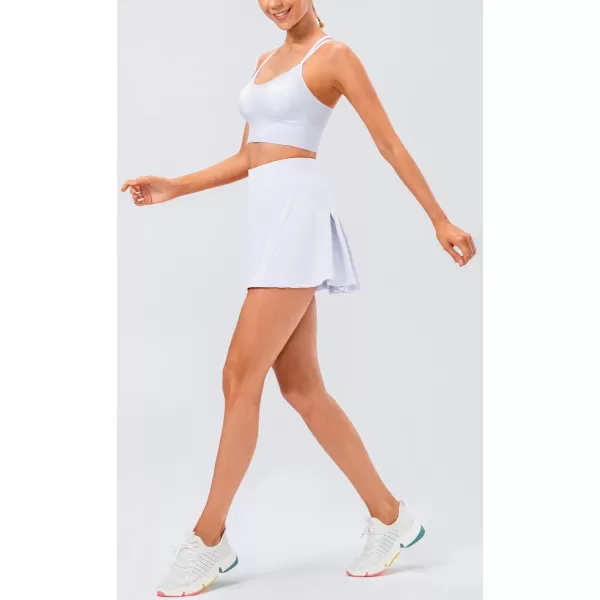 chouyatou Womens Stretched High Waisted A Line Back Pleated Flowy Gym Tennis Skater Skorts Skirts with Shorts UnderneathWhite
