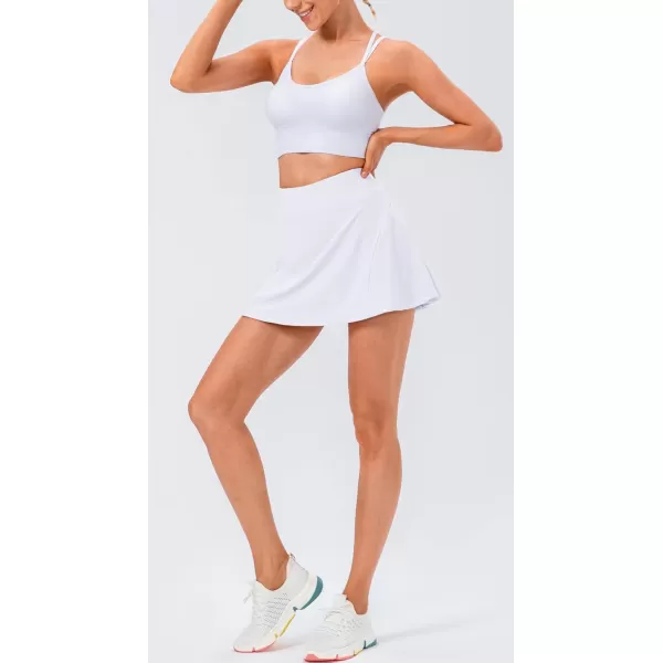 chouyatou Womens Stretched High Waisted A Line Back Pleated Flowy Gym Tennis Skater Skorts Skirts with Shorts UnderneathWhite