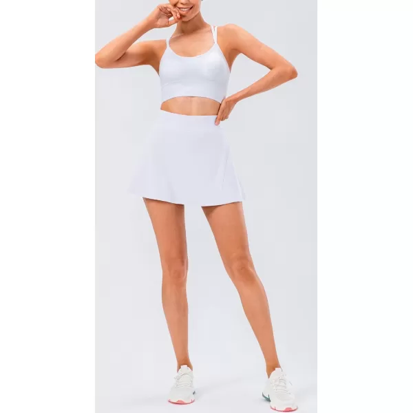 chouyatou Womens Stretched High Waisted A Line Back Pleated Flowy Gym Tennis Skater Skorts Skirts with Shorts UnderneathWhite