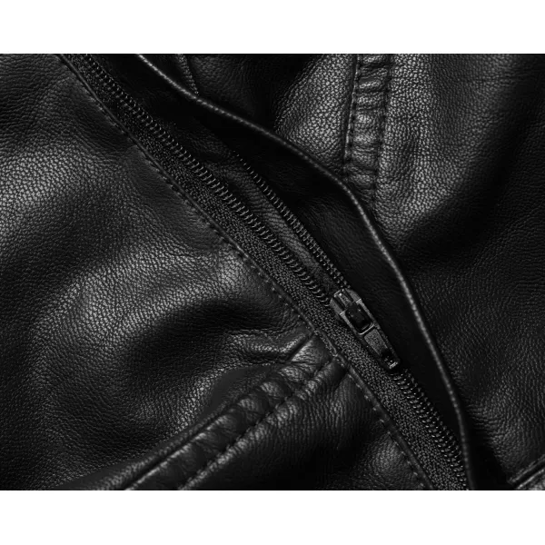 chouyatou Womens Winter Detachable Fur Hooded Sherpa Lined Quilted Pu Leather Biker JacketBlack
