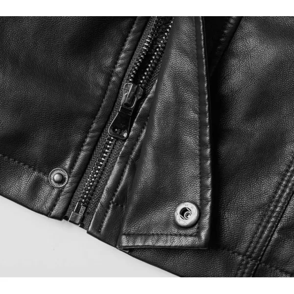 chouyatou Womens Winter Detachable Fur Hooded Sherpa Lined Quilted Pu Leather Biker JacketBlack