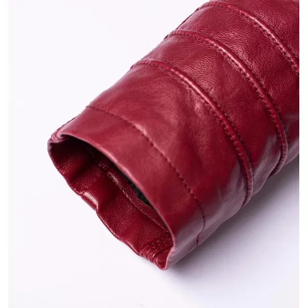 chouyatou Womens Winter Detachable Fur Hooded Sherpa Lined Quilted Pu Leather Biker JacketWine