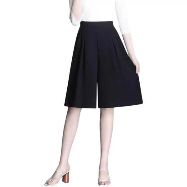 chouyatou Womens Chiffon Wide Leg Dressy Capri Pants High Elastic Waist Casual Bermuda Shorts CulottesBlack Short