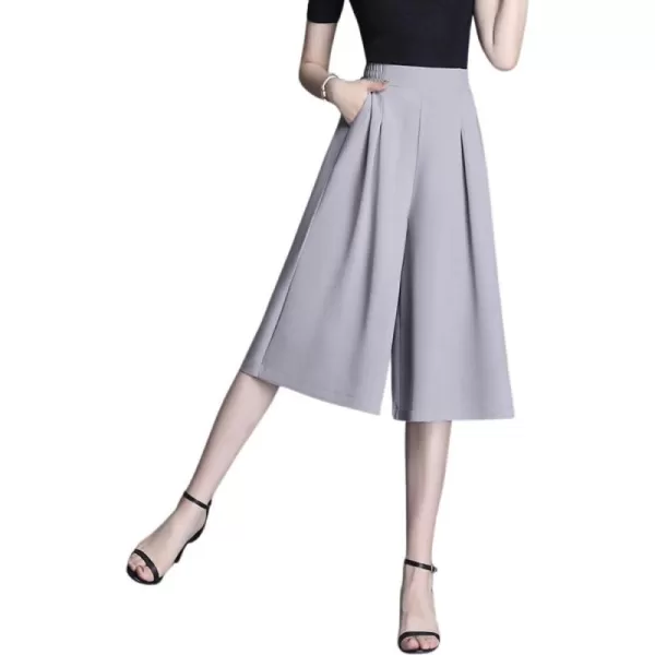 chouyatou Womens Chiffon Wide Leg Dressy Capri Pants High Elastic Waist Casual Bermuda Shorts CulottesGray Capri