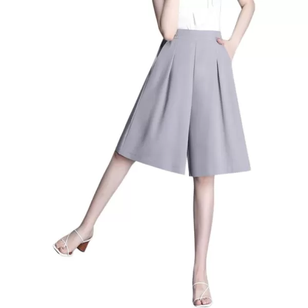 chouyatou Womens Chiffon Wide Leg Dressy Capri Pants High Elastic Waist Casual Bermuda Shorts CulottesGray Short
