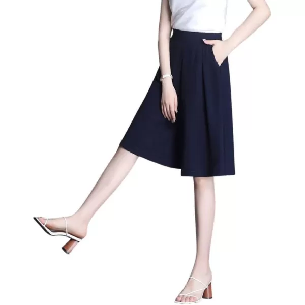 chouyatou Womens Chiffon Wide Leg Dressy Capri Pants High Elastic Waist Casual Bermuda Shorts CulottesNavy Short