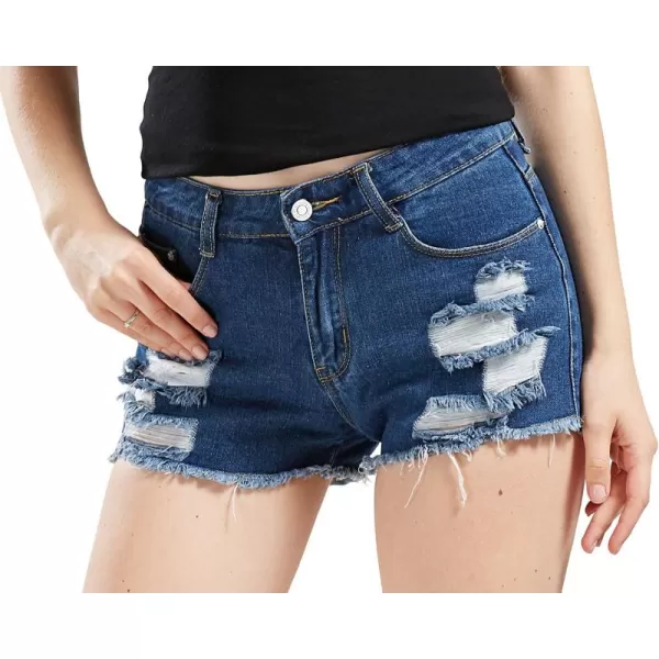 chouyatou Womens Perfectly Fit 5Pockets Ripped Denim Jean ShortsDblue