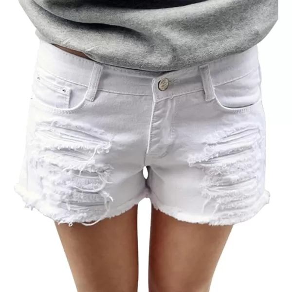 chouyatou Womens Perfectly Fit 5Pockets Ripped Denim Jean ShortsWhite